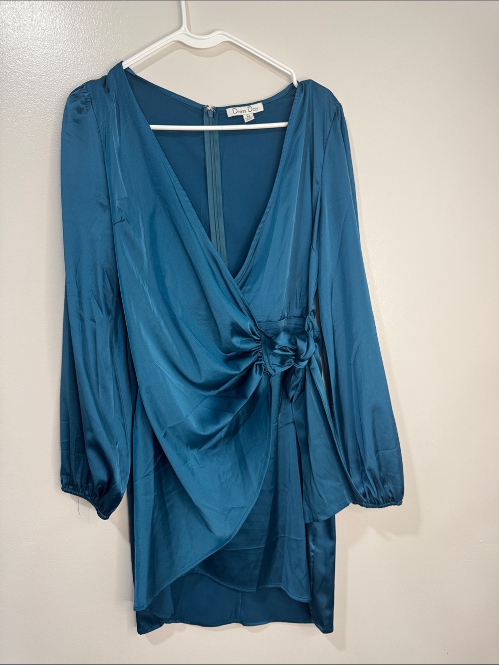 Derek Lam Teal Draped Long-Sleeve Dress